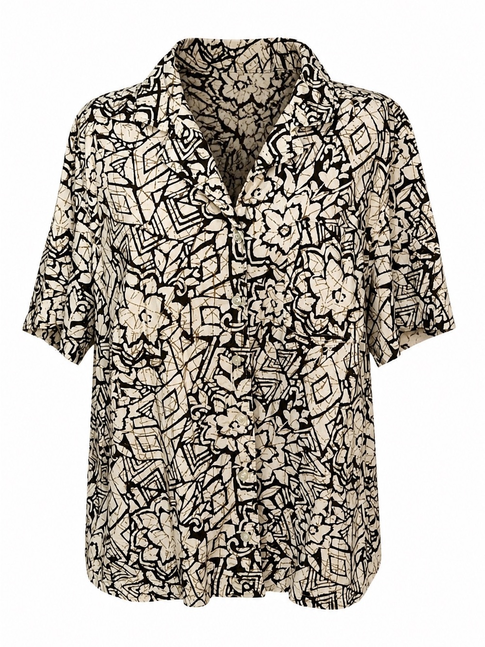 Pappagallo - Brown and Cream Floral Fabric Hawaiian Button-Down